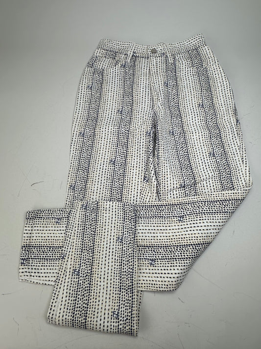 Vintage Fendi Printed Cotton Trousers White Navy XS