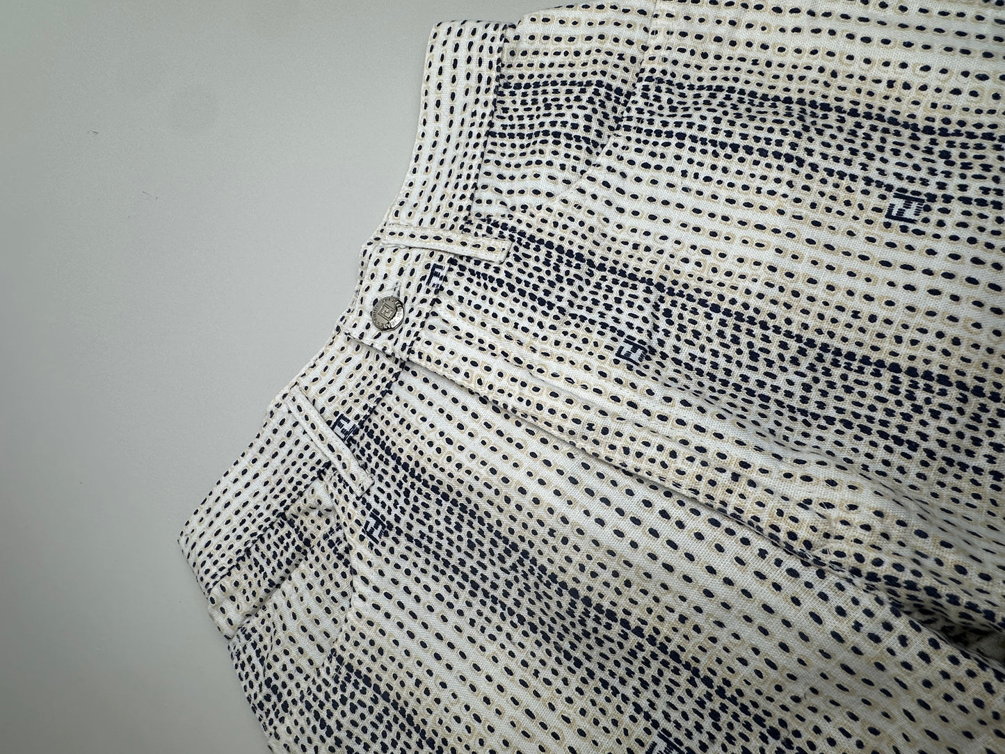 Vintage Fendi Printed Cotton Trousers White Navy XS