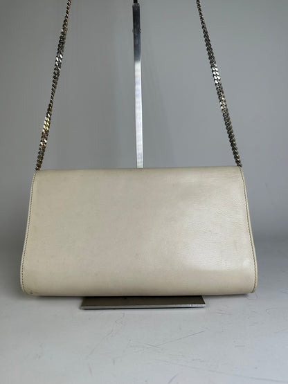 Vintage Celine Leather Shoulder Bag Cream Gold