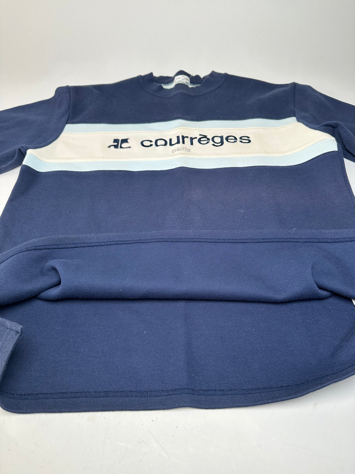 Vintage Courrèges Logo Sweatshirt Navy Cream Cotton Blend L