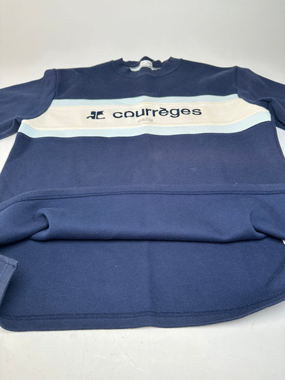 Vintage Courrèges Logo Sweatshirt Navy Cream Cotton Blend L