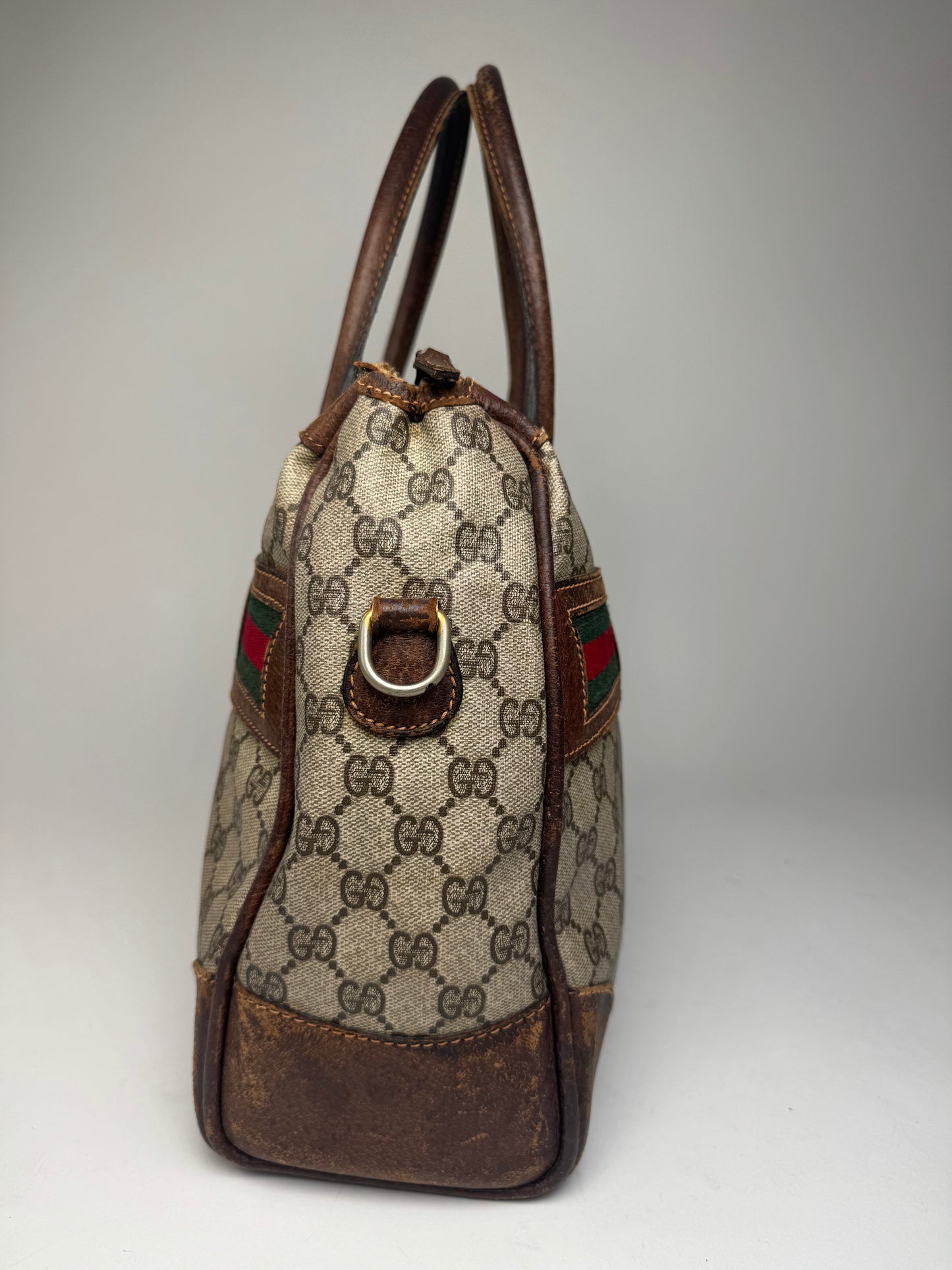 Vintage Gucci Monogram Leather Handbag Brown Grey