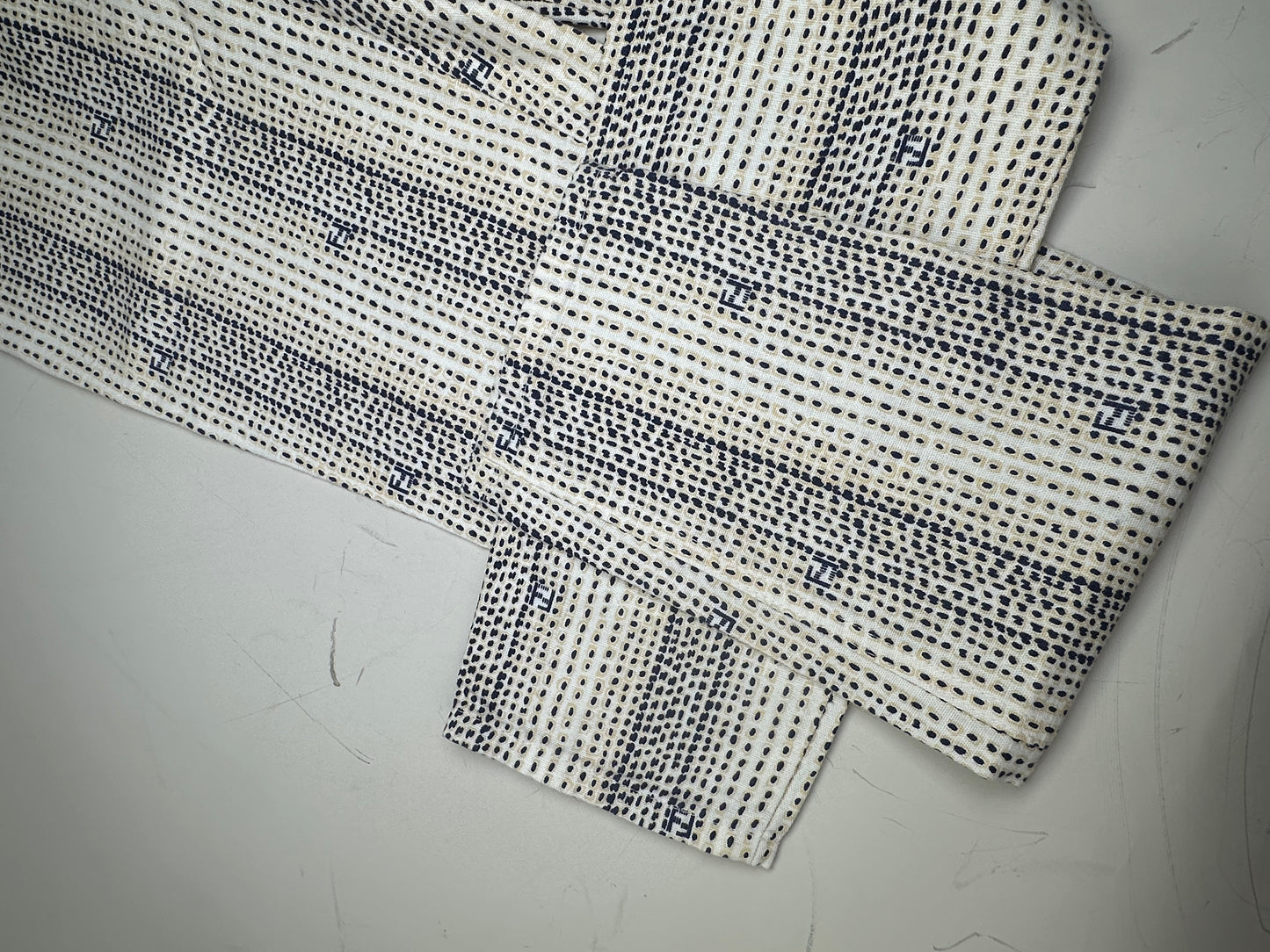 Vintage Fendi Printed Cotton Trousers White Navy XS