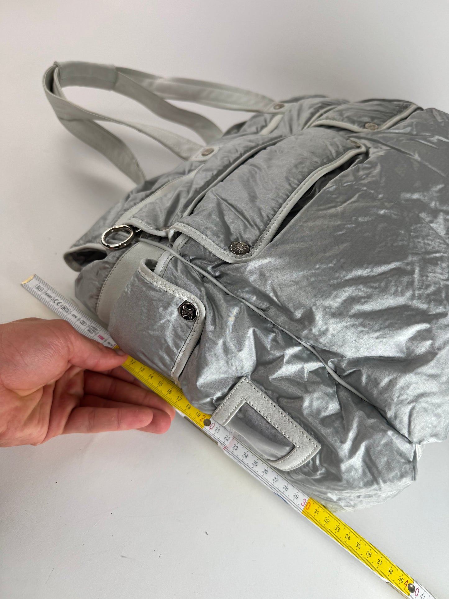 Vintage Celine Paris Puffer duffel bag silver white