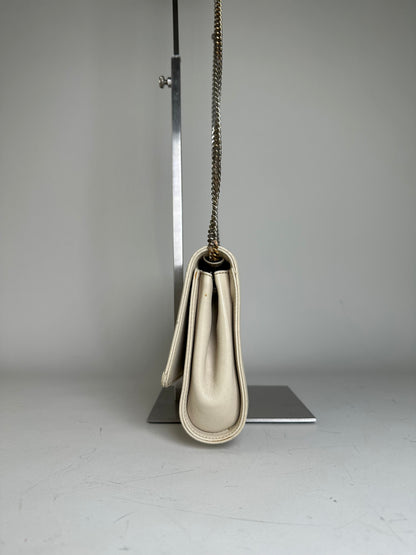Vintage Celine Leather Shoulder Bag Cream Gold