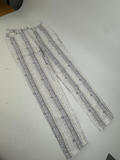 Vintage Fendi Printed Cotton Trousers White Navy XS