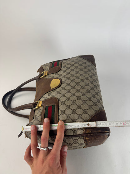 Vintage Gucci Monogram Leather Handbag Brown Grey