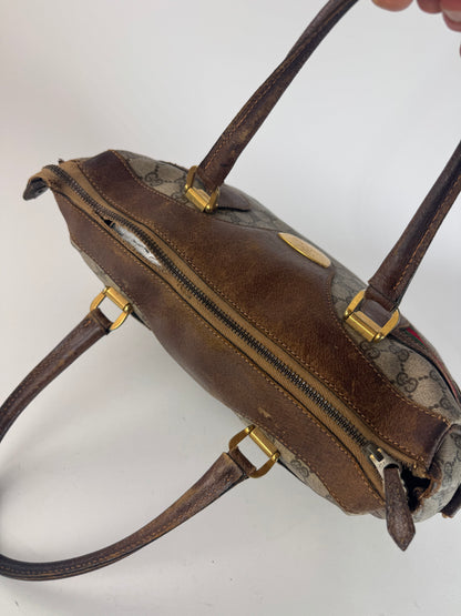 Vintage Gucci Monogram Leather Handbag Brown Grey