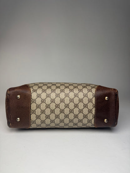 Vintage Gucci Monogram Leather Handbag Brown Grey