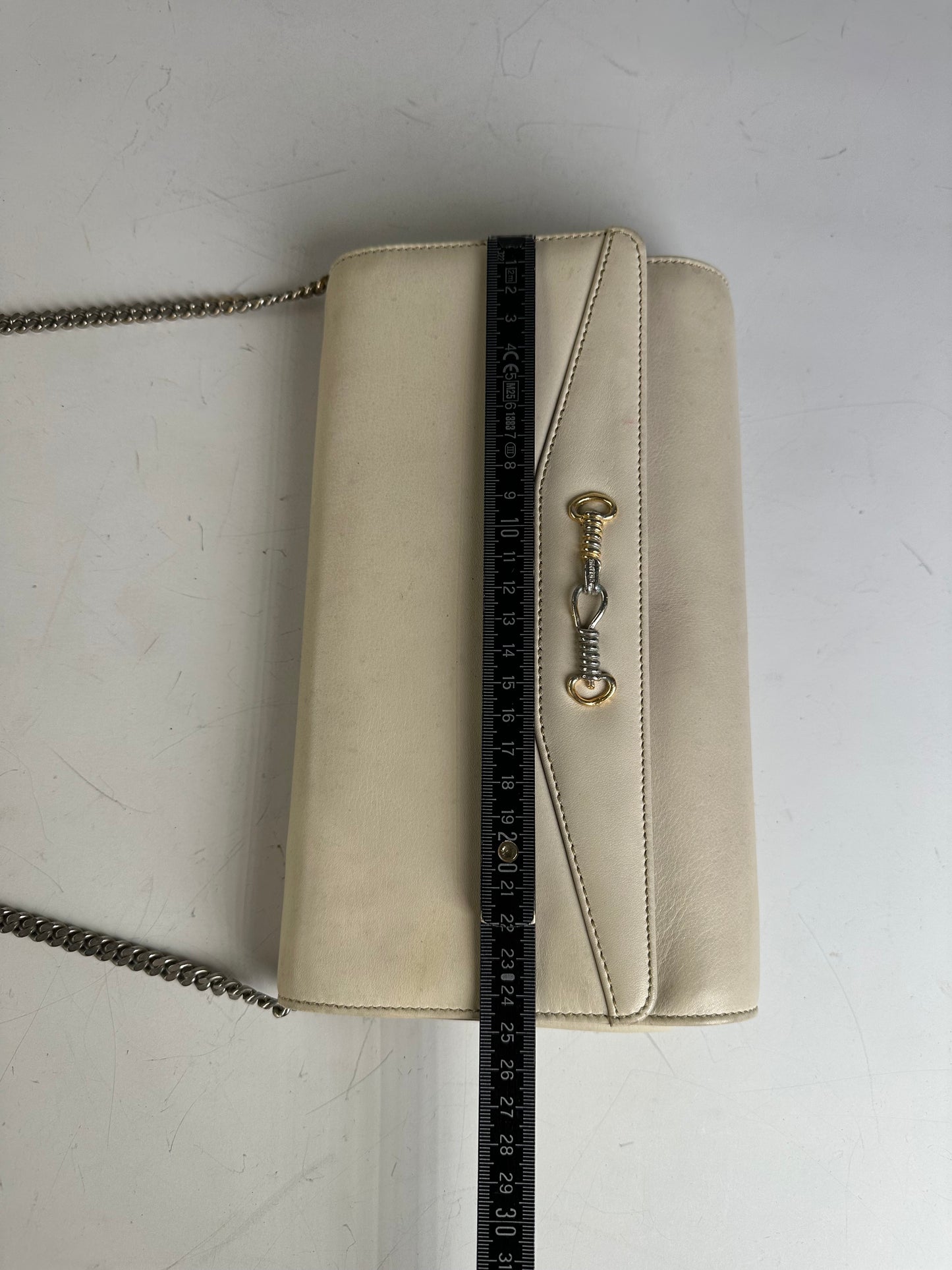 Vintage Celine Leather Shoulder Bag Cream Gold