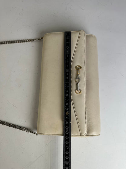 Vintage Celine Leather Shoulder Bag Cream Gold