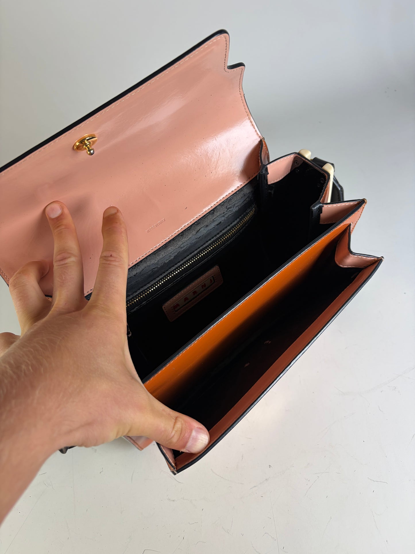 Vintage Marni Leather Shoulder Bag Pink Orange Cream