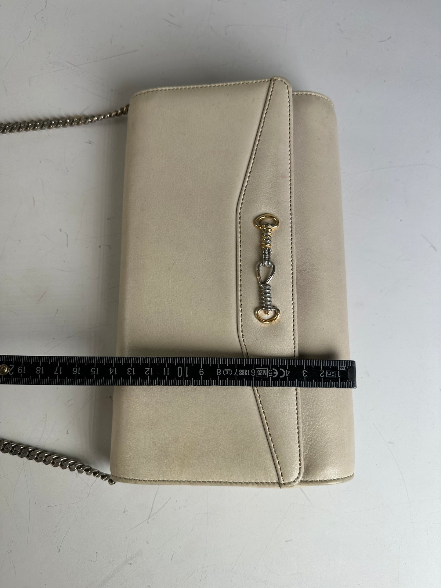 Vintage Celine Leather Shoulder Bag Cream Gold