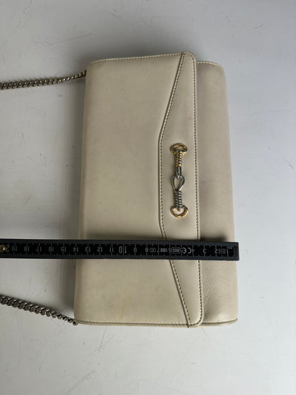 Vintage Celine Leather Shoulder Bag Cream Gold
