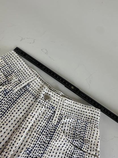 Vintage Fendi Printed Cotton Trousers White Navy XS