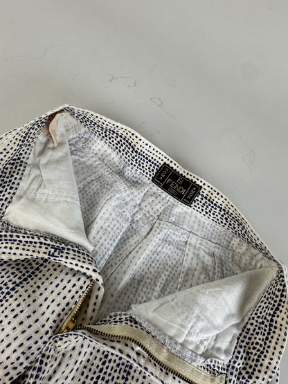 Vintage Fendi Printed Cotton Trousers White Navy XS