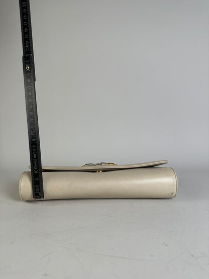 Vintage Celine Leather Shoulder Bag Cream Gold