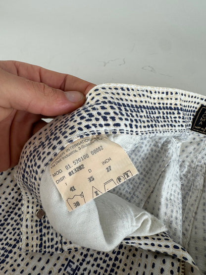 Vintage Fendi Printed Cotton Trousers White Navy XS