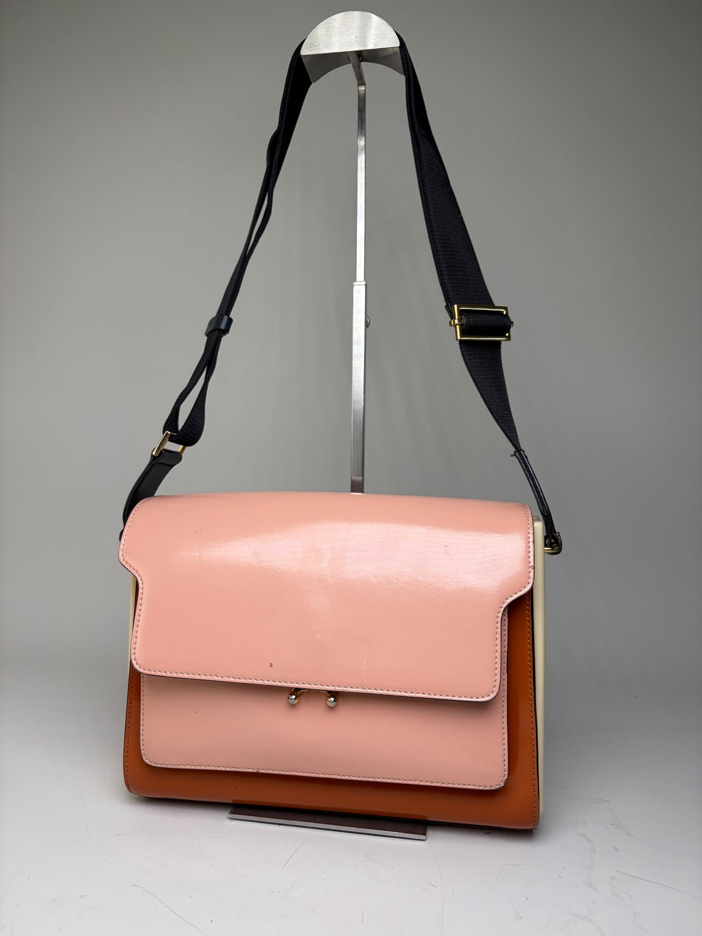 Vintage Marni Leather Shoulder Bag Pink Orange Cream