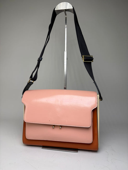 Vintage Marni Leather Shoulder Bag Pink Orange Cream