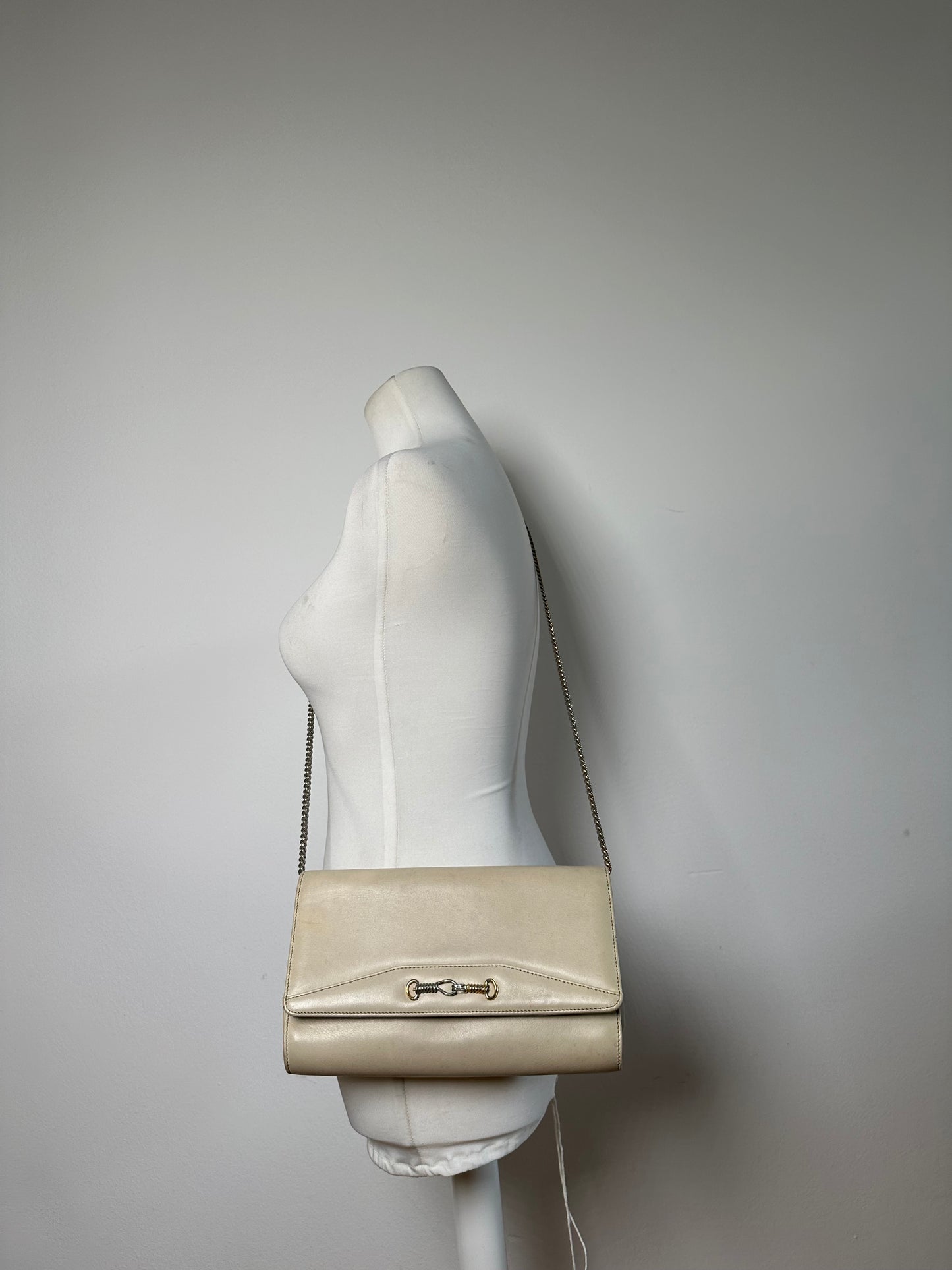 Vintage Celine Leather Shoulder Bag Cream Gold