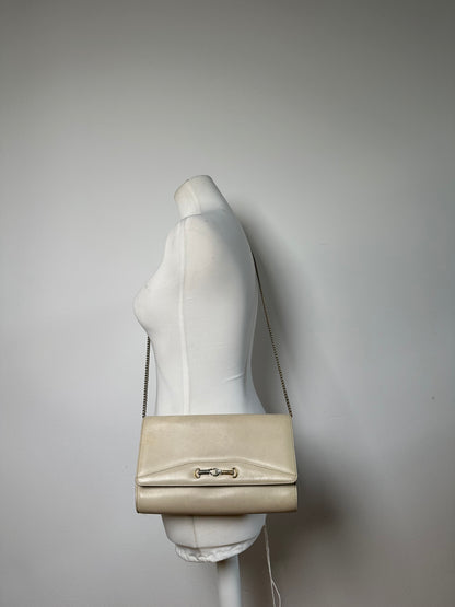 Vintage Celine Leather Shoulder Bag Cream Gold