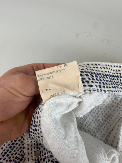 Vintage Fendi Printed Cotton Trousers White Navy XS