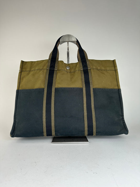 Vintage Hermès Fourre Tout Canvas Tote Khaki Black
