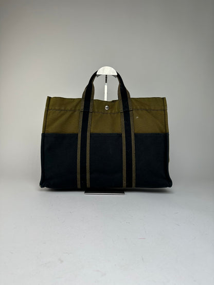Vintage Hermès Fourre Tout Canvas Tote Khaki Black