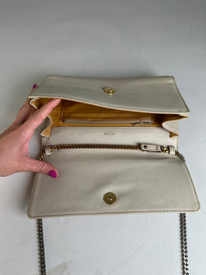 Vintage Celine Leather Shoulder Bag Cream Gold