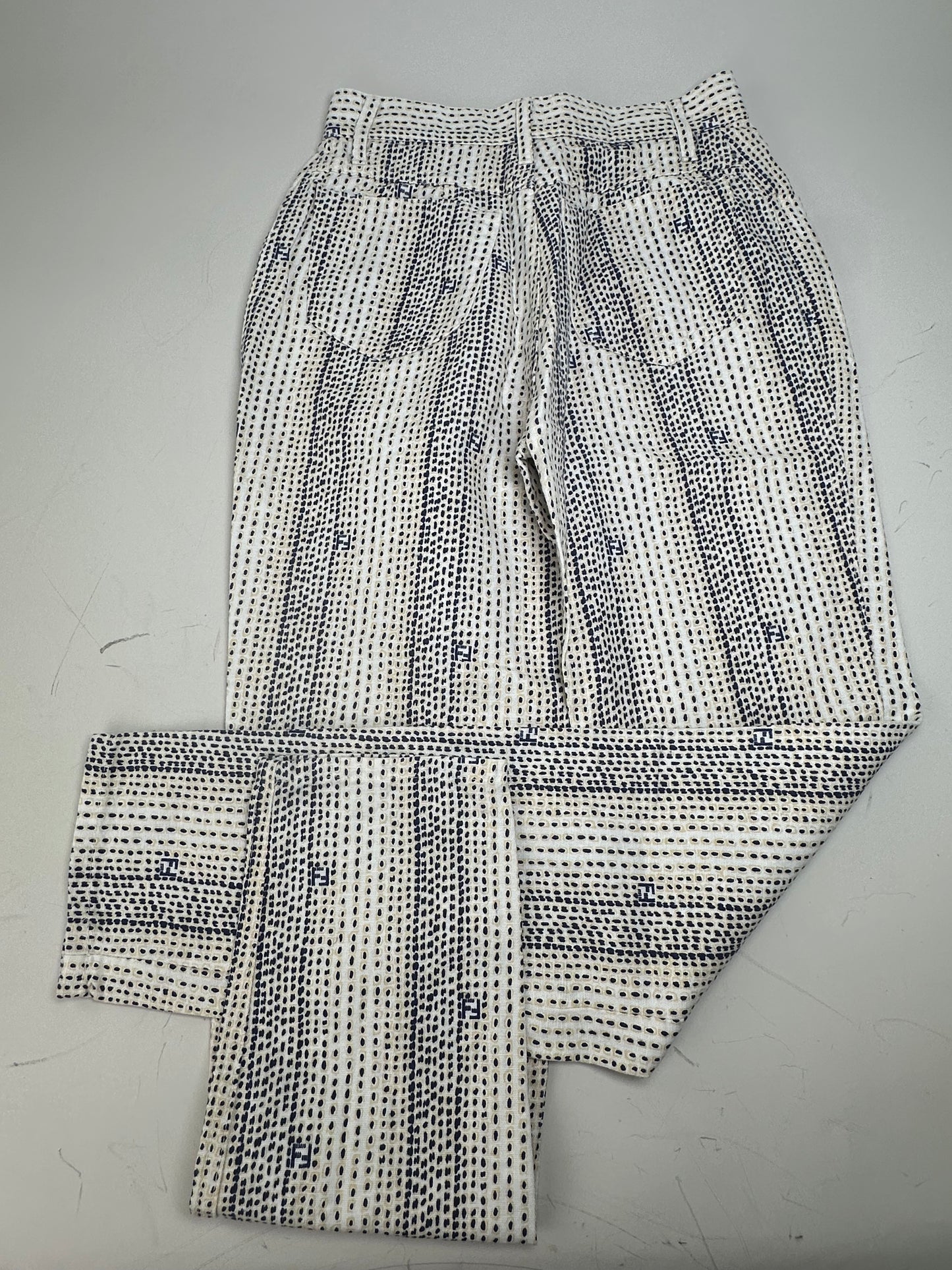 Vintage Fendi Printed Cotton Trousers White Navy XS