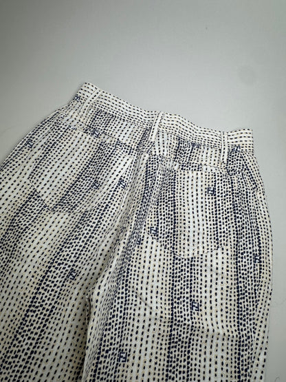 Vintage Fendi Printed Cotton Trousers White Navy XS