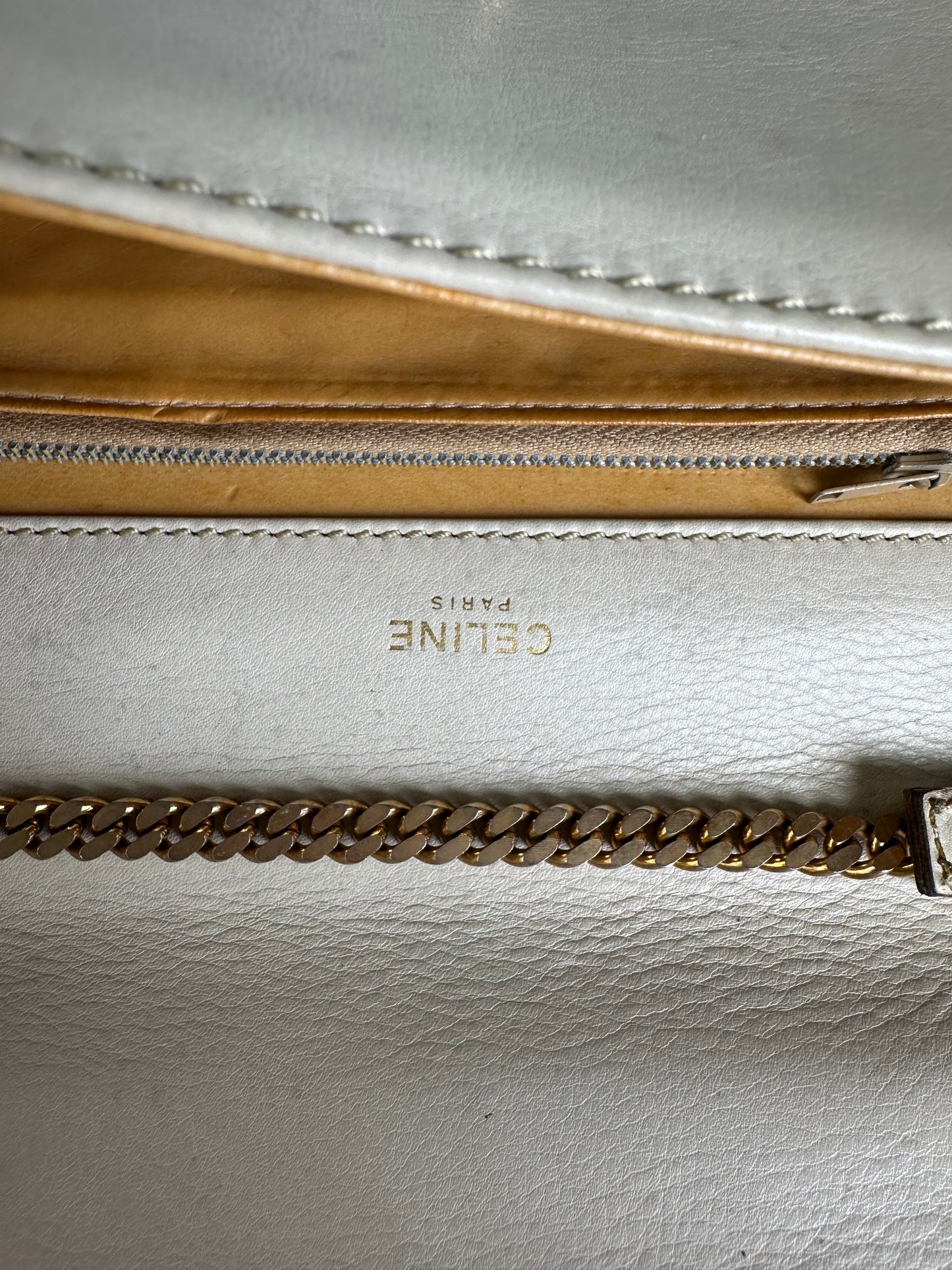 Vintage Celine Leather Shoulder Bag Cream Gold