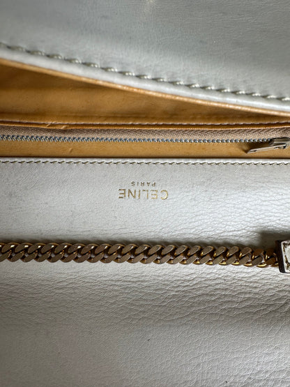 Vintage Celine Leather Shoulder Bag Cream Gold