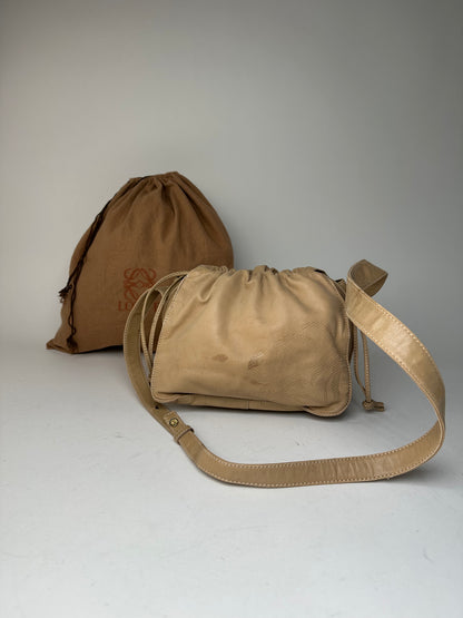 Vintage Loewe Madrid Leather Shoulder Bag Beige