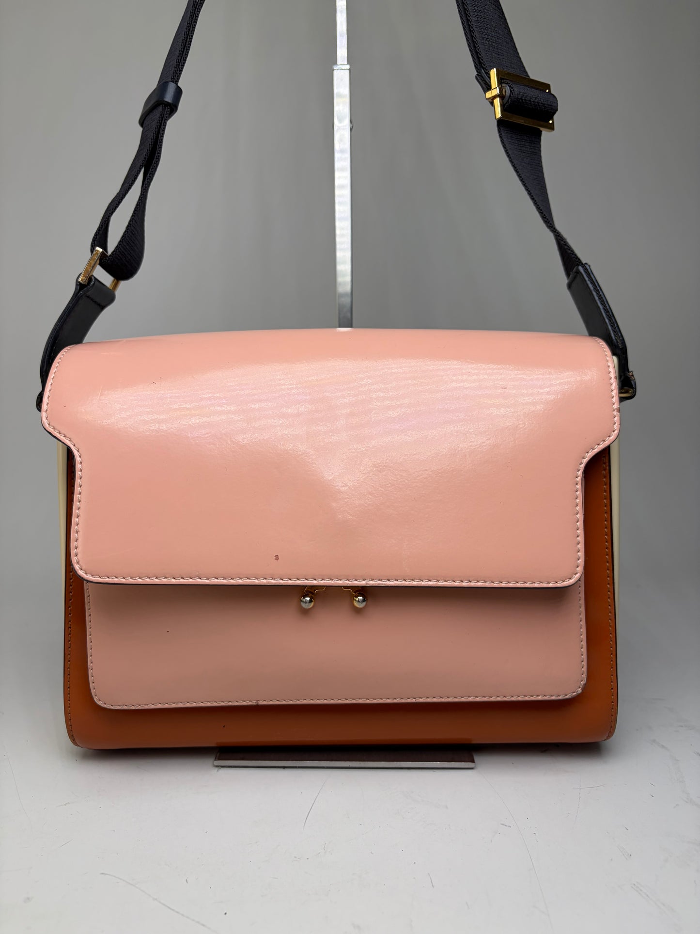 Vintage Marni Leather Shoulder Bag Pink Orange Cream