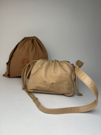 Vintage Loewe Madrid Leather Shoulder Bag Beige