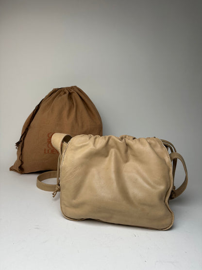 Vintage Loewe Madrid Leather Shoulder Bag Beige