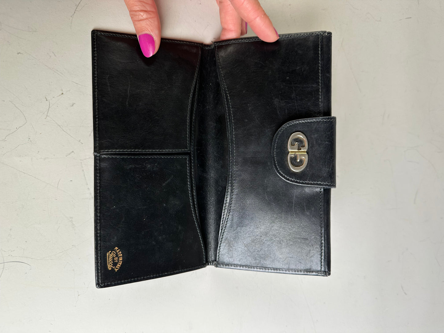 Vintage Gucci Web Stripe Leather Wallet Black Gold