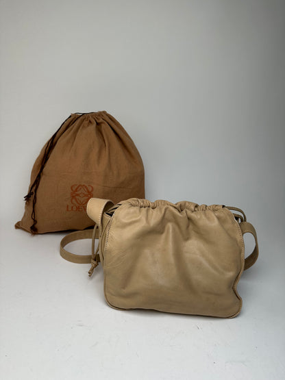 Vintage Loewe Madrid Leather Shoulder Bag Beige