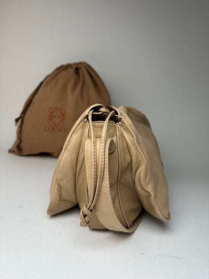 Vintage Loewe Madrid Leather Shoulder Bag Beige