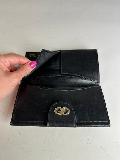 Vintage Gucci Web Stripe Leather Wallet Black Gold