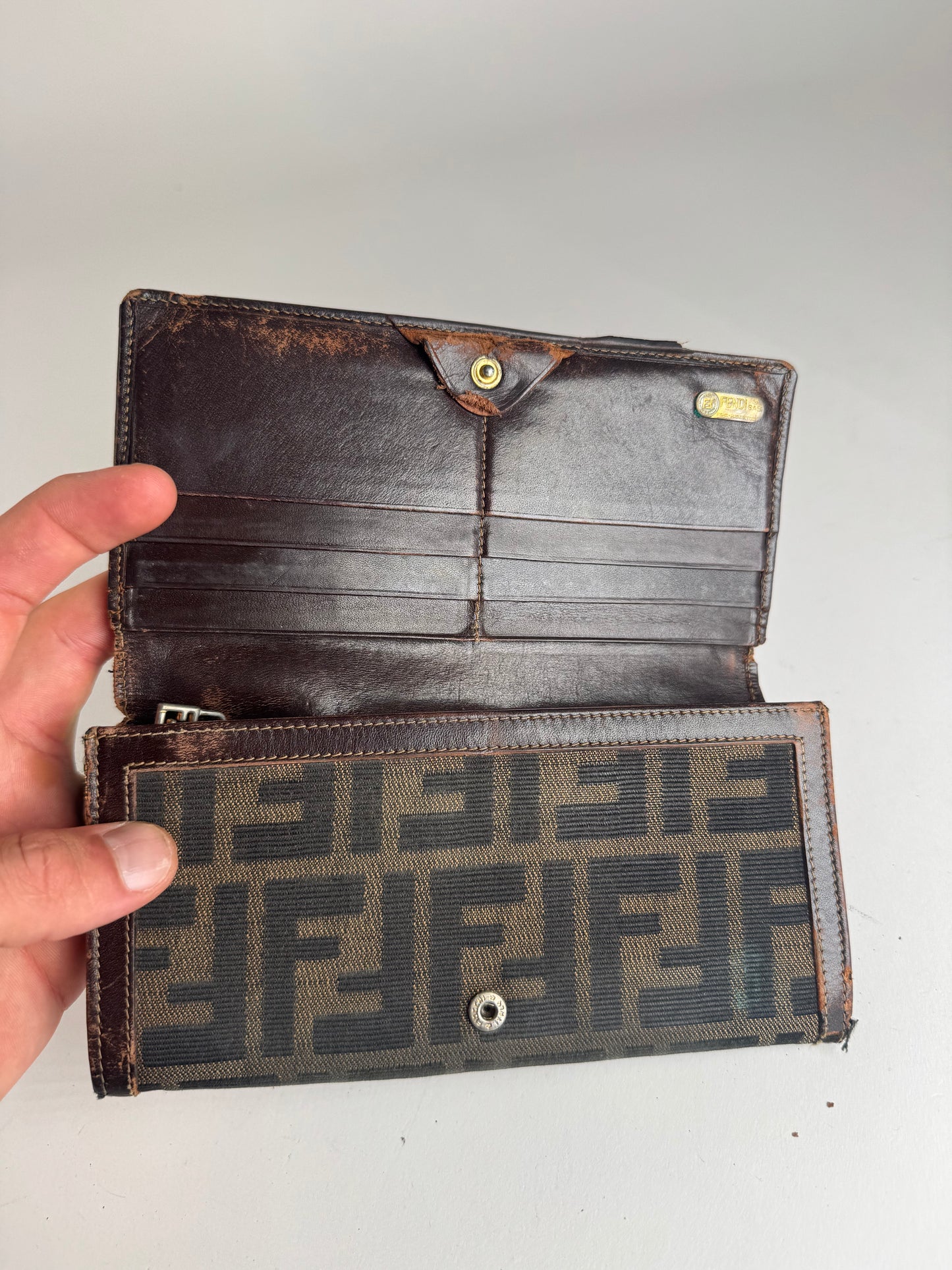 Vintage Fendi FF monogram leather wallet brown