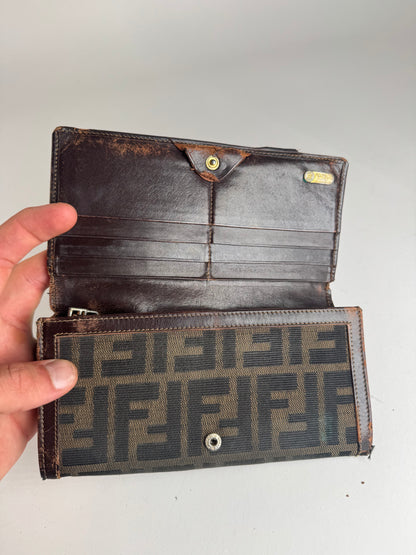 Vintage Fendi FF monogram leather wallet brown