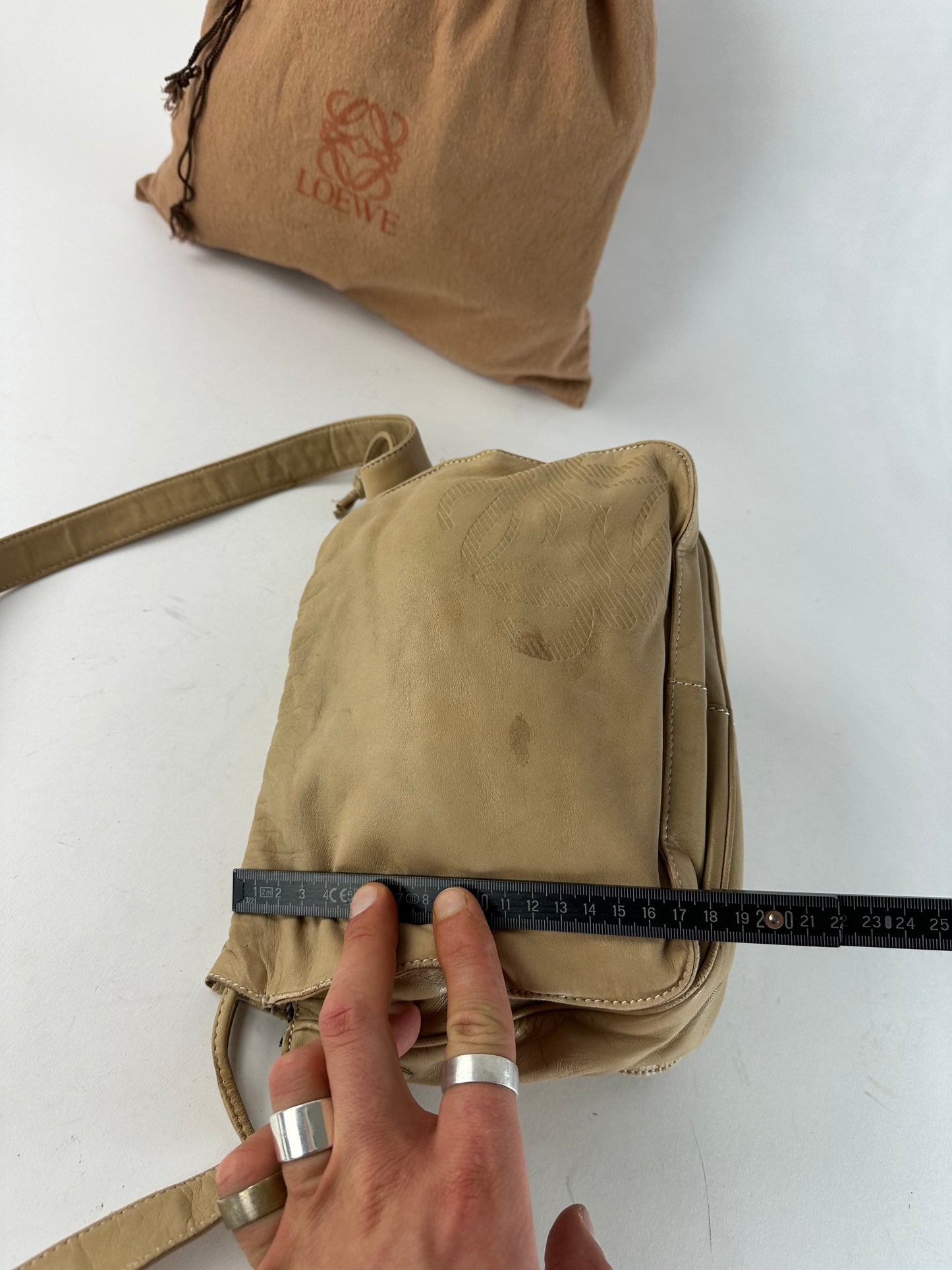 Vintage Loewe Madrid Leather Shoulder Bag Beige