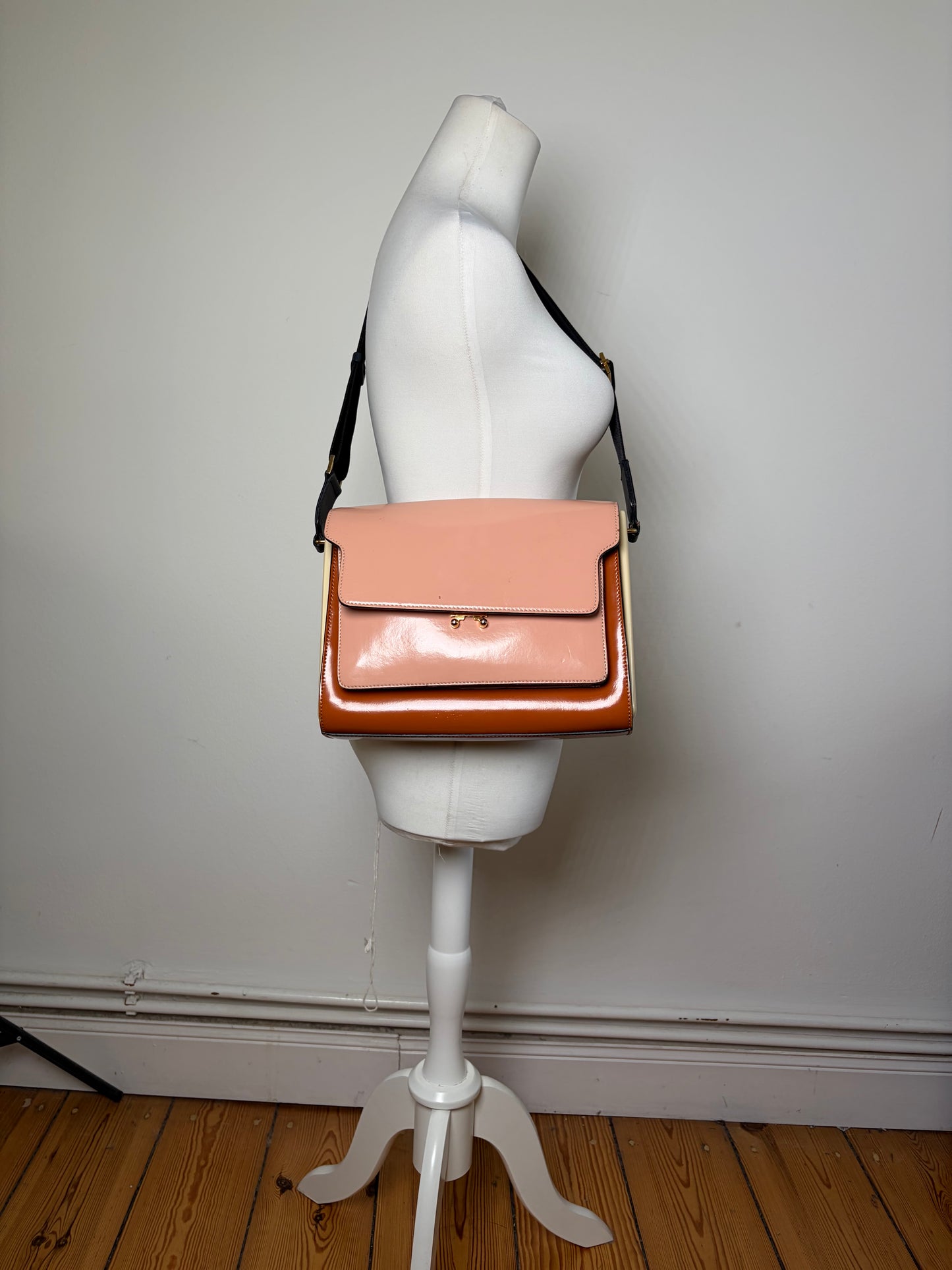 Vintage Marni Leather Shoulder Bag Pink Orange Cream