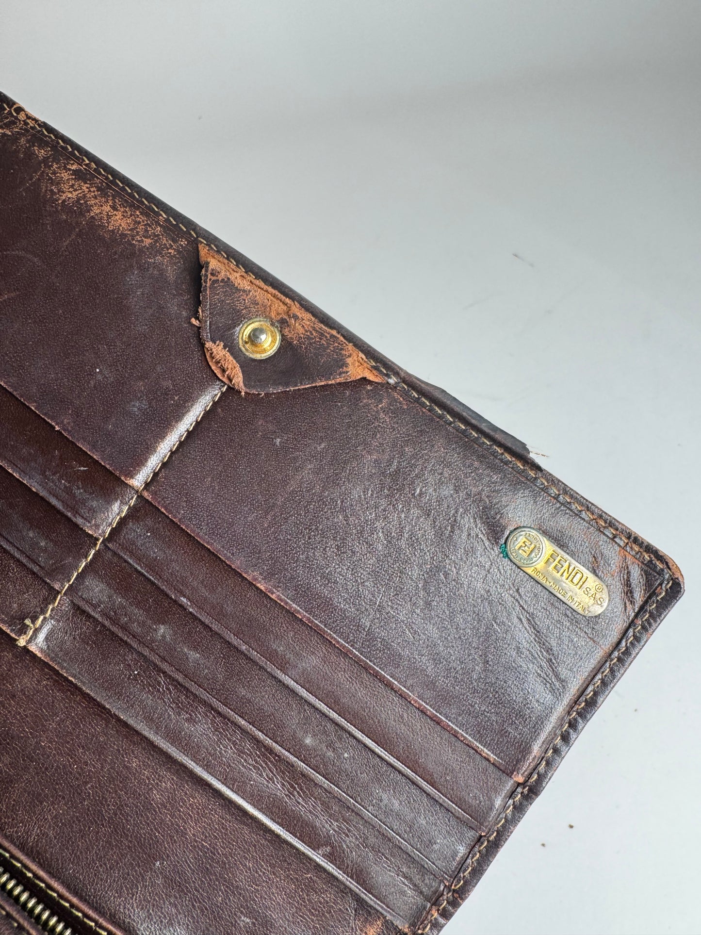 Vintage Fendi FF monogram leather wallet brown