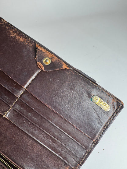 Vintage Fendi FF monogram leather wallet brown