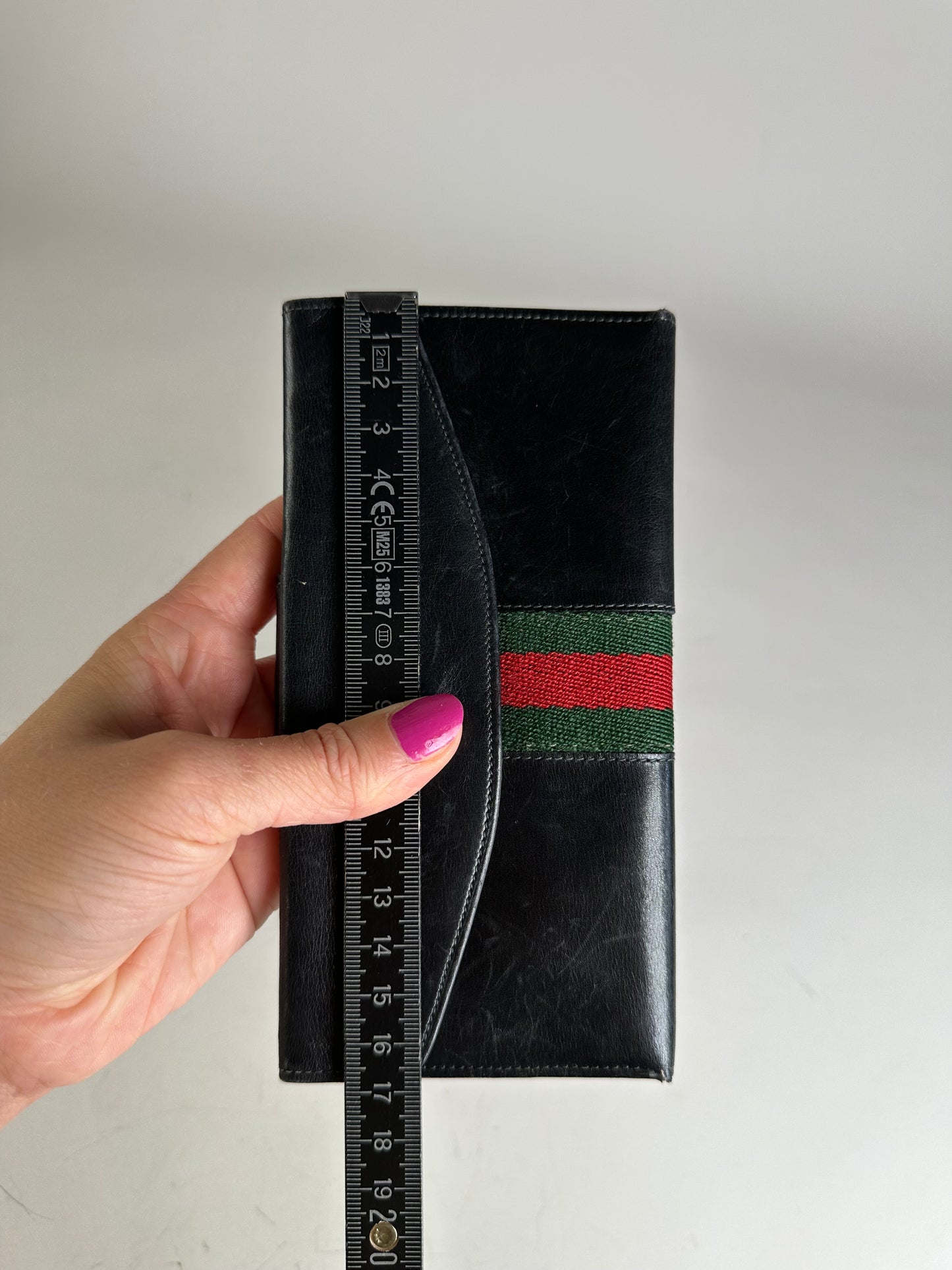 Vintage Gucci Web Stripe Leather Wallet Black Gold