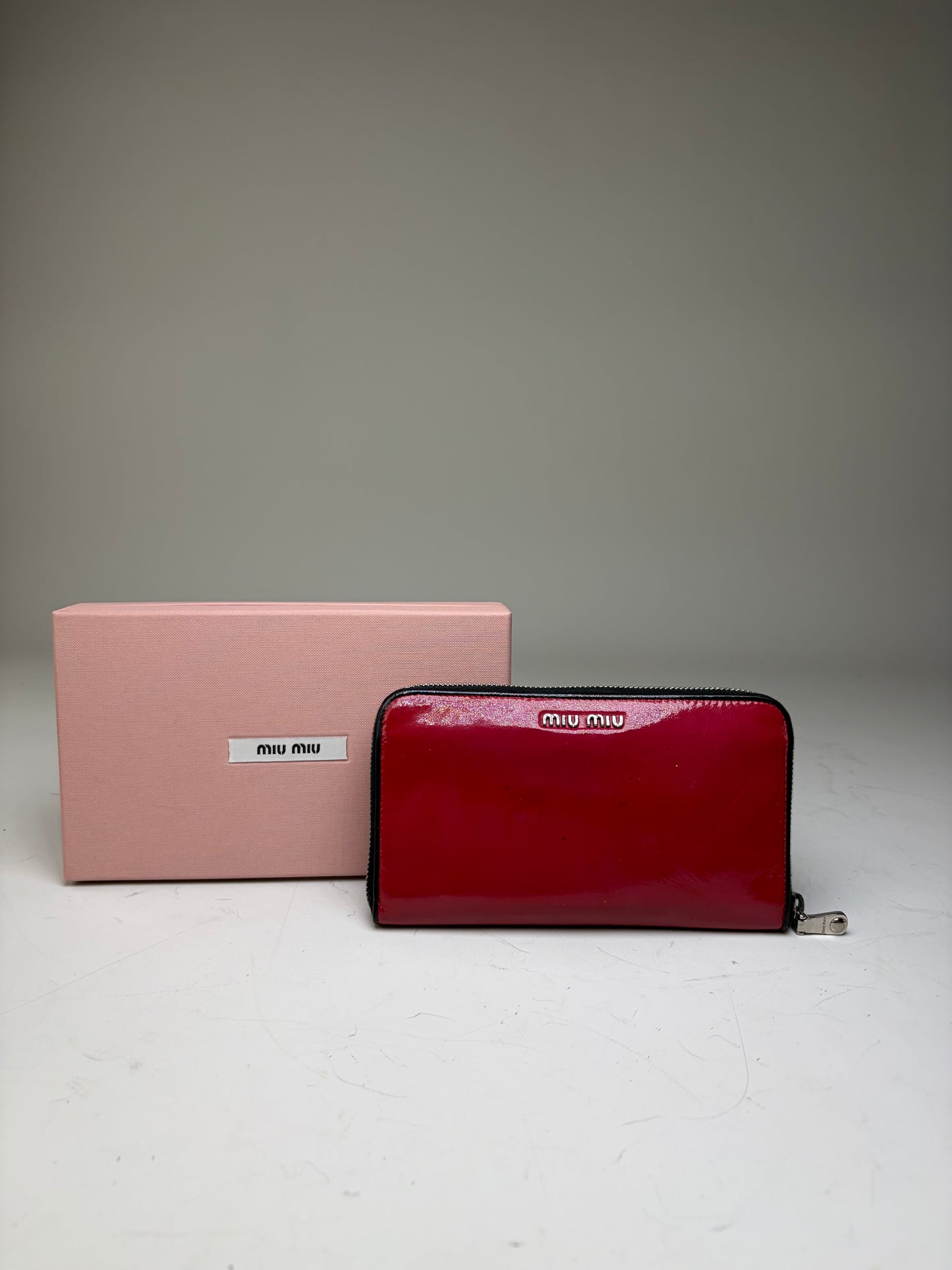 Vintage Miu Miu Patent Leather Zip Wallet Red